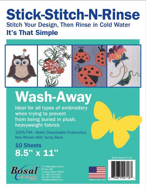 Bosal Stick-Stitch-N-Rinse Wash-Away Stabilizer 10/Pkg-8.5"X11" 471-8 - 834875047187