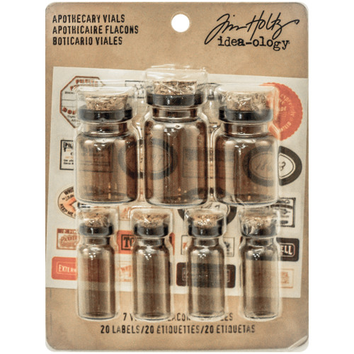Idea-Ology Corked Glass Vials 7/Pkg-Apothecary Amber W/Vintage Labels - TH93302 - 040861933024