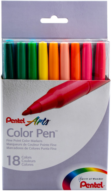 Pentel Arts Color Pen Fine Point Color Markers 18/Pkg-Assorted Colors - S360-18 - 072512101353
