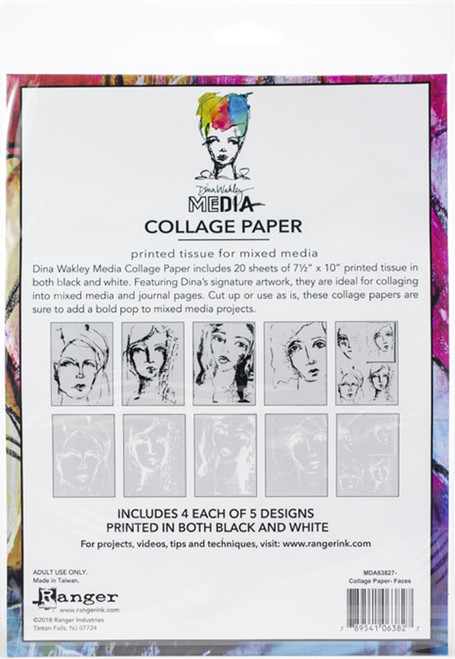 Dina Wakley Media Collage Tissue Paper 7.5"X10" 20/Pkg-Faces MDA63827