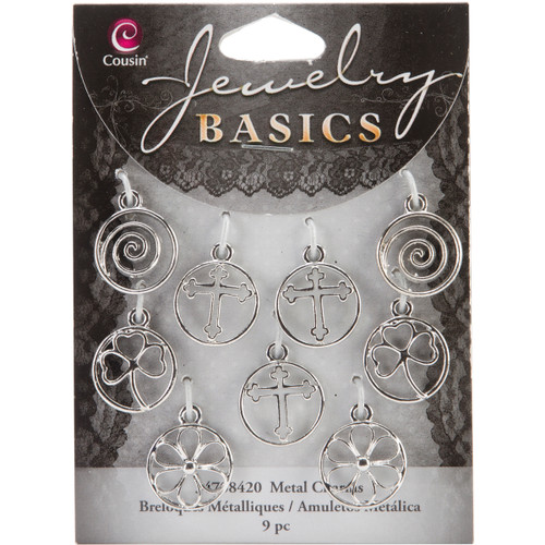 Cousin Jewelry Basics Metal Charms-Silver Shapes 9/Pkg JBCHARM-8420 - 016321059481