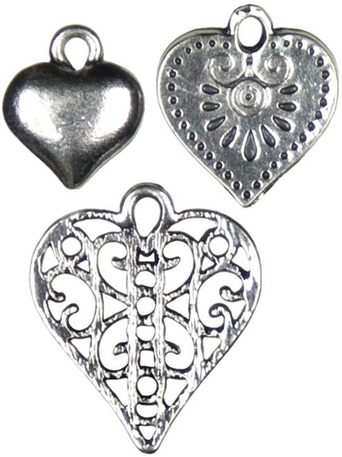 Cousin Jewelry Basics Metal Charms-Silver Hearts 10/Pkg JBCHARM-8312