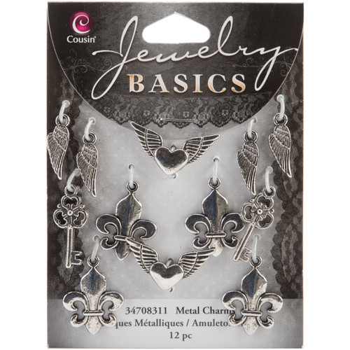 Cousin Jewelry Basics Metal Charms-Silver Mixed Shapes 12/Pkg -JBCHARM-8311 - 016321049406