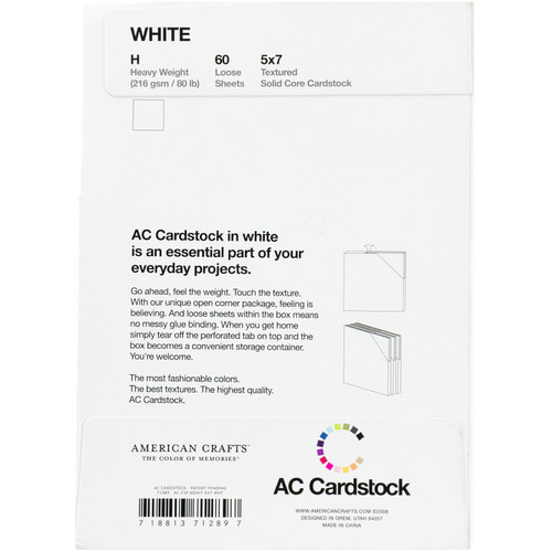 American Crafts Textured Cardstock Pack 5"X7" 60/Pkg-Solid White - 71289