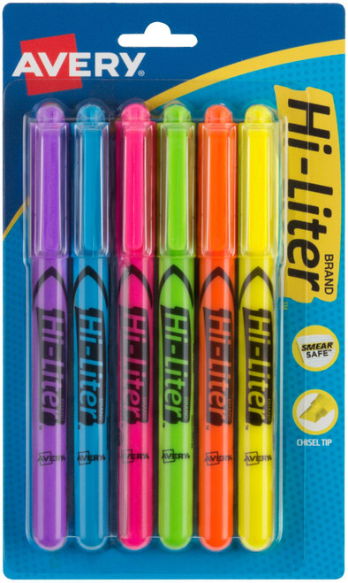 Avery Hi-Liter Pen-Style Highlighters 6/Pkg-Assorted Colors 23585 - 071709235857