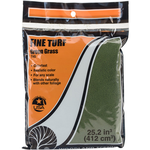 Woodland Scenics Turf 18 To 25.2 Cubic Inches-Green Grass - Fine - TTURF-T45 - 724771000457