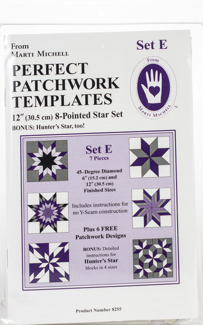 Marti Michell Perfect Patchwork Template-Set E 8 Pointed Star Set 7/Pkg 8255M - 715363082555