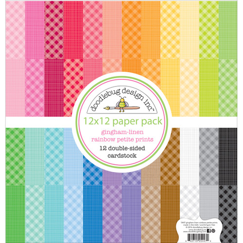 Doodlebug Petite Prints Double-Sided Cardstock 12"X12" 24/Pk-Gingham-Linen Rainbow, 24 Designs/1 Each MGL5447 - 842715054479