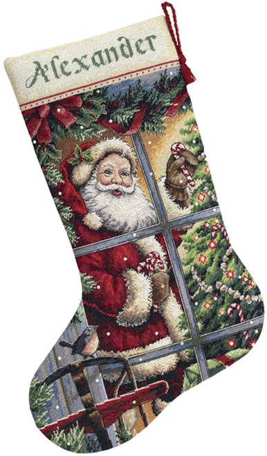 Dimensions Gold Collection Counted Cross Stitch Kit 16" Long-Candy Cane Santa Stocking (16 Count) - 8778 - 088677087784