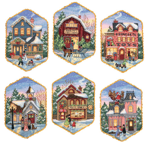 Dimensions Gold Collection Counted Cross Stitch Ornament Kit-Christmas Village Ornaments (18 Count) 8785 - 088677087852