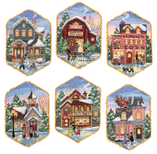 Dimensions Gold Collection Counted Cross Stitch Ornament Kit-Christmas Village Ornaments (18 Count) - 8785 - 088677087852
