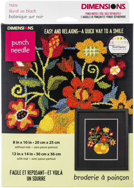 Dimensions Punch Needle Kit 10"X8"-Floral On Black 73222 - 088677732226