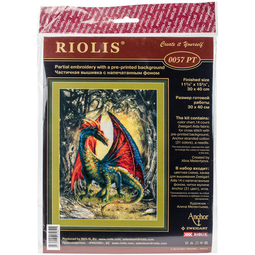 RIOLIS Stamped Cross Stitch Kit 11.75"X15.75"-Forest Dragon (14 Count) R0057PT - 46300150628214630015062821