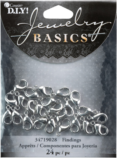 Cousin Jewelry Basics Metal Findings 24/Pkg-Silver Lobster Claws 7mm To 9mm 34719028 - 016321059801