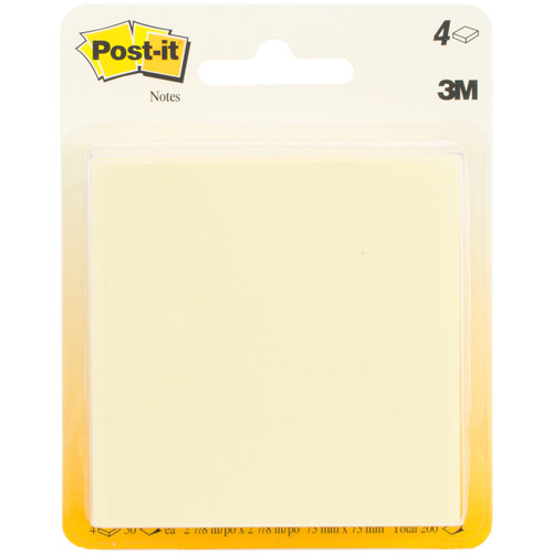 Post-It Notes 3"X3" 4/Pkg-Canary Yellow W/50 Sheets - 5400 - 021200569005