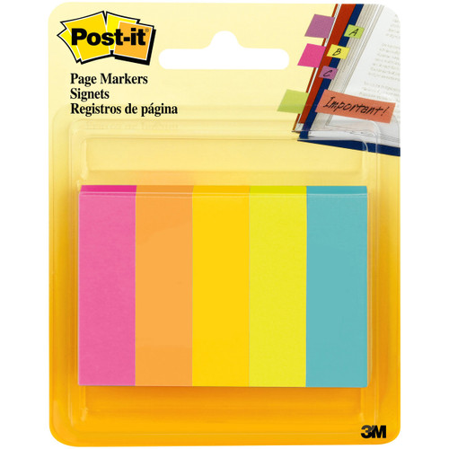 Post-It Page Markers .5"X1.75" 5/Pkg-Assorted 670-5AF - 021200590269