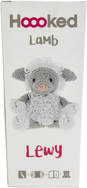 Hoooked Amigurumi DIY Kit W/Eco Barbante Yarn-Lamb Lewy White & Grey PAK130 - 87185039494068718503949406