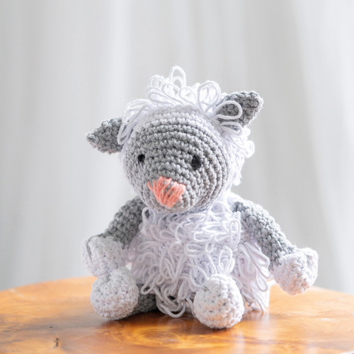 Hoooked Amigurumi DIY Kit W/Eco Barbante Yarn-Lamb Lewy White & Grey PAK130