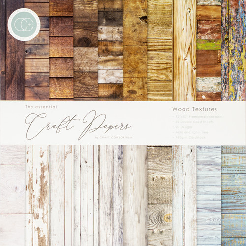 Craft Consortium Double-Sided Paper Pad 12"X12" 30/Pkg-Wood Textures, 20 Designs - CCPAD001 - 50603946259635060394625963