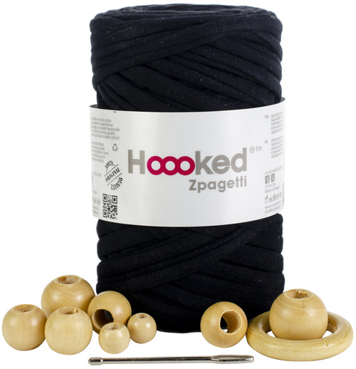 Hoooked Macrame Hanging Basket Kit W/Zpagetti Yarn-Black -PAK162-1