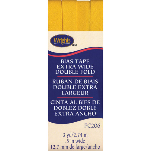 Wrights Double Fold Bias Tape .5"X3yd-Yellow - 117-206-079 - 070659894848