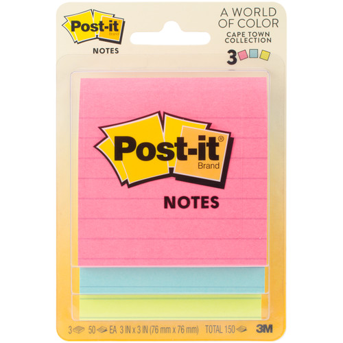 Post-It Sticky Notes 3"X3" 3/Pkg-Cape Town W/50 Sheets - 6301 - 051131760707