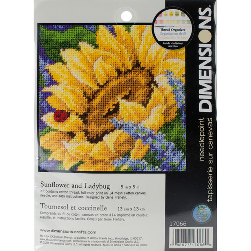 Dimensions Mini Needlepoint Kit 5"X5"-Sunflower & Ladybug Stitched In Thread 17066 - 088677170660