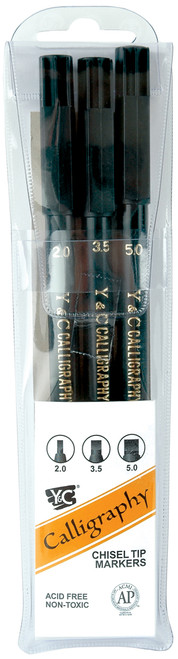 Yasutomo Calligraphy Chisel Tip Markers 3/Pkg-Black - NSC603A - 031248600011