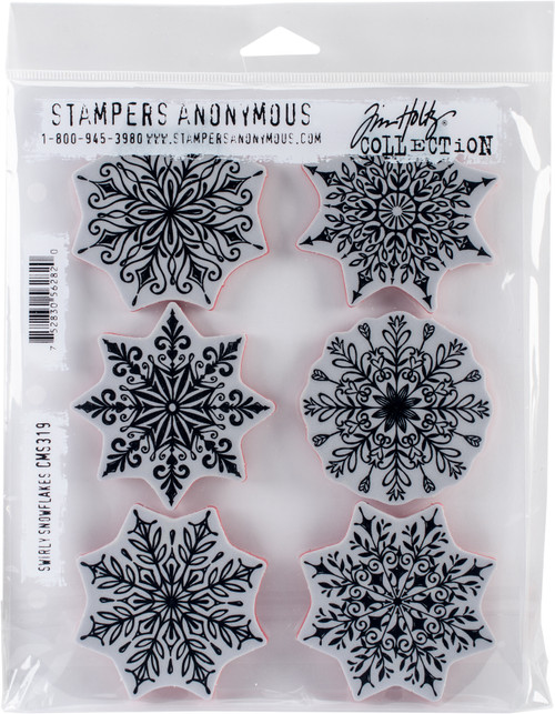 Tim Holtz Cling Stamps 7"X8.5"-Swirly Snowflakes CMS-319 - 752830562820