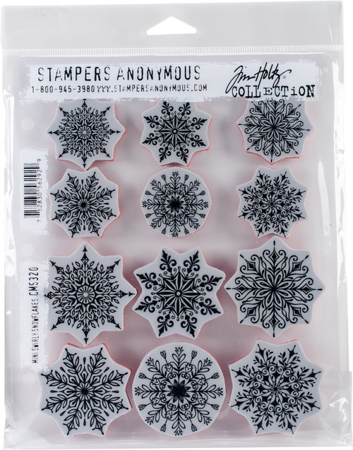 Tim Holtz Cling Stamps 7"X8.5"-Mini Swirley Snowflakes CMS-320 - 752830562929