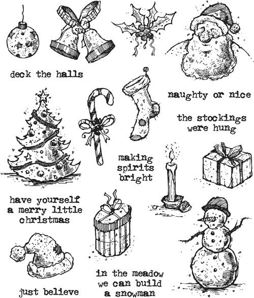 Tim Holtz Cling Stamps 7"X8.5"-Tattered Christmas CMS-LG-318 - 752830562721