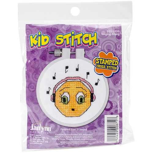 Janlynn Kid Stitch Stamped Cross Stitch Kit 3" Round-Singing Along 21-1820 - 049489008718