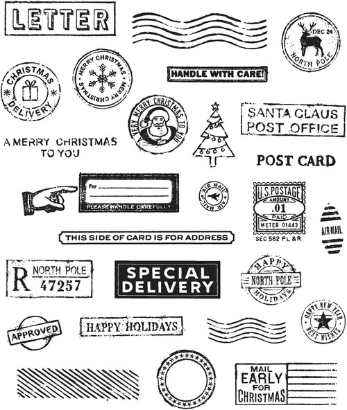 Tim Holtz Cling Stamps 7"X8.5"-Holiday Postmarks CMS-LG-323