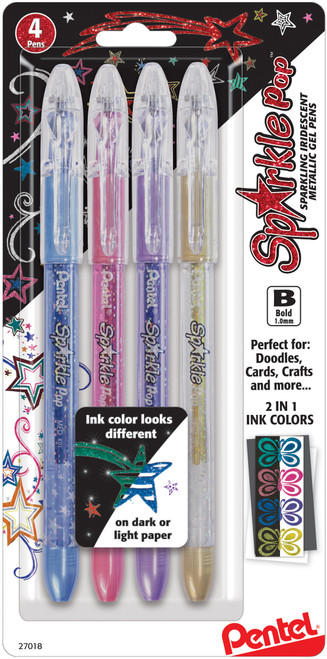 Pentel Sparkle Pop Metallic Gel Pens 1.0mm 4/Pkg-Blue, Pink, Purple, Gold K91BP4-M1