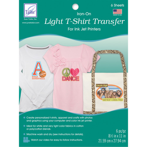 June Tailor Iron-On Ink Jet Transfer Sheets 8.5"X11" 6/Pkg-Light T-Shirt JT896 - 730976089609