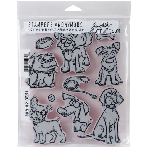 Tim Holtz Cling Stamps 7"X8.5"-Crazy Dogs CMS-271 - 653341050618