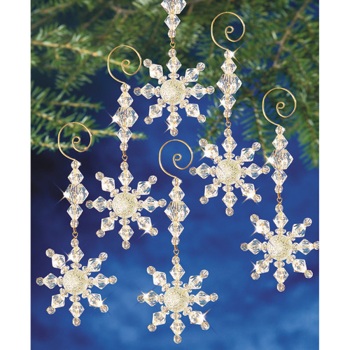 The Beadery Holiday Beaded Ornament Kit-Snow Crystal Danglers 4"X2" Makes 8 - BOK-7332
