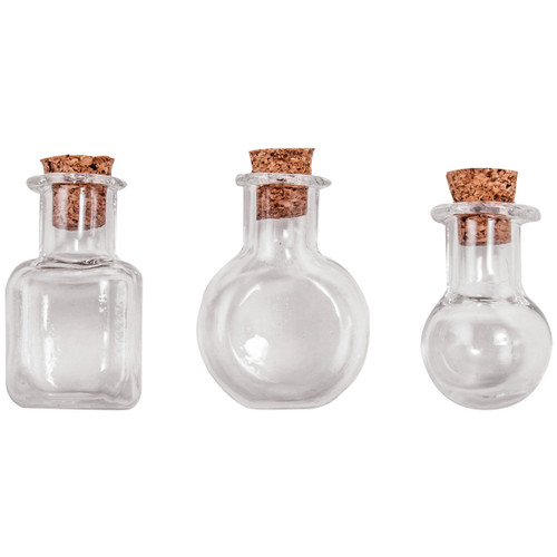 Idea-Ology Tiny Corked Glass Vials 9/Pkg-Assorted Clear Shapes 1"X.25" - TH93201