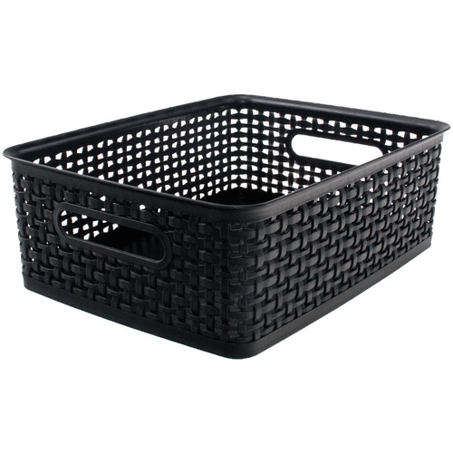 Weave Design Plastic Bin Medium-Black, 13.75"L X 10.5"W X 4.625"H -36003