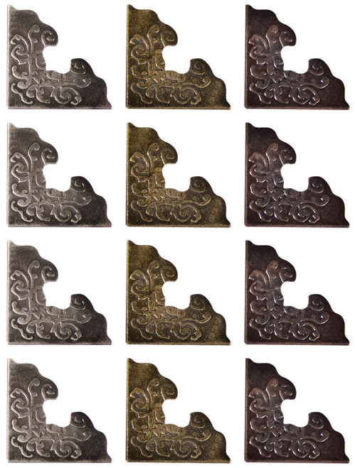 Idea-Ology Metal Ornate Corners 1" 12/Pkg-Antique Nickel, Brass & Copper - TH92789