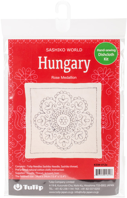 Tulip Sashiko World Hungary Stamped Embroidery Kit-Rose Medallion - KSW-012E - 846550016227