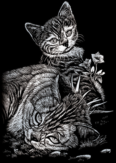 Royal & Langnickel(R) Silver Foil Engraving Art Kit 5"X7"-Tabby Cat & Kitten - SILMIN-102