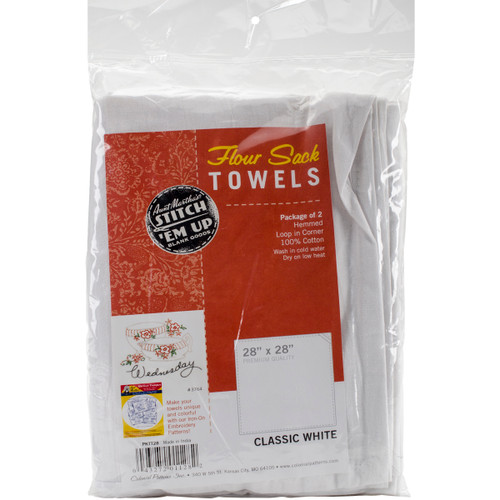 Aunt Martha's Stitch 'Em Up Flour Sack Towels 28"X28" 2/Pkg-White PKTT28 - 043272011282