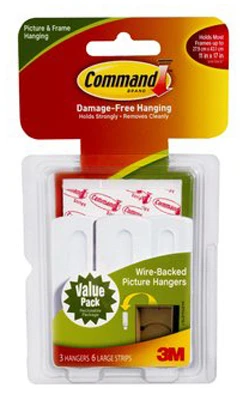 Command Large Wire-Backed Picture Hangers-White 3 Hooks & 6 Strips - 17043 - 051131949256