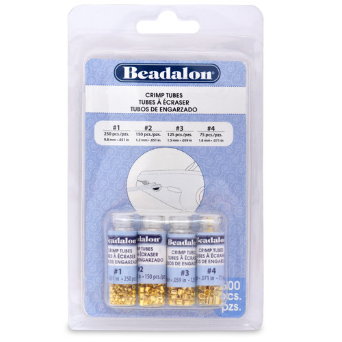 Beadalon Crimp Tubes Variety Pack Sizes 1, 2, 3 & 4 600/Pkg-Gold-Plated - 305A-121 - 035926078550