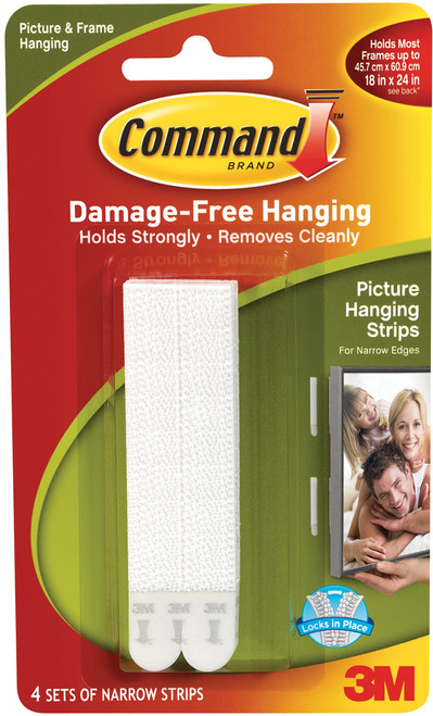 Command Narrow Picture Hanging Strips-White 4 Sets/Pkg - 17207 - 051141322681