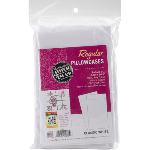 Aunt Martha's Stitch 'Em Up Pillowcase Pair - Standard 20"X3-White - PC2 - 043272010704