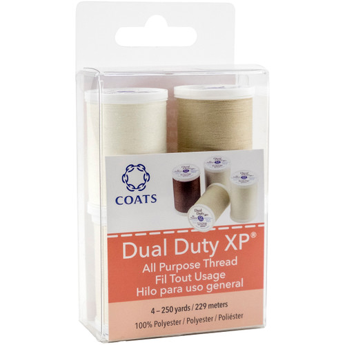 Coats Dual Duty XP All Purpose Thread 250yd Spools-4/Pkg Dark Brown, Natural, Pearl & Tan - 91004-0000N - 073650000874