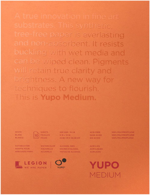 Yupo Medium Pads 9"X12" 10 Sheets/Pkg-White 74lb - WH912 - 645248434707