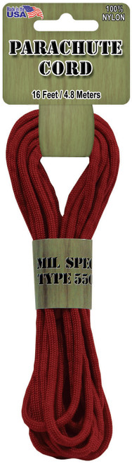 Pepperell Braiding Parachute Cord 4mmx16'-Red - PARA-1606 - 725879306199